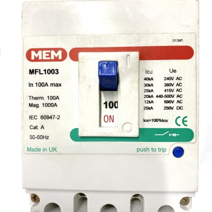 MEM MFL1003 Bill TLF1003 100A 100 Amp 3 Pole Phase MCCB MCB Circuit Breaker